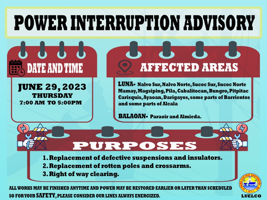 NOTICE OF POWER INTERRUPTION-JUNE 29, 2023 – LUELCO