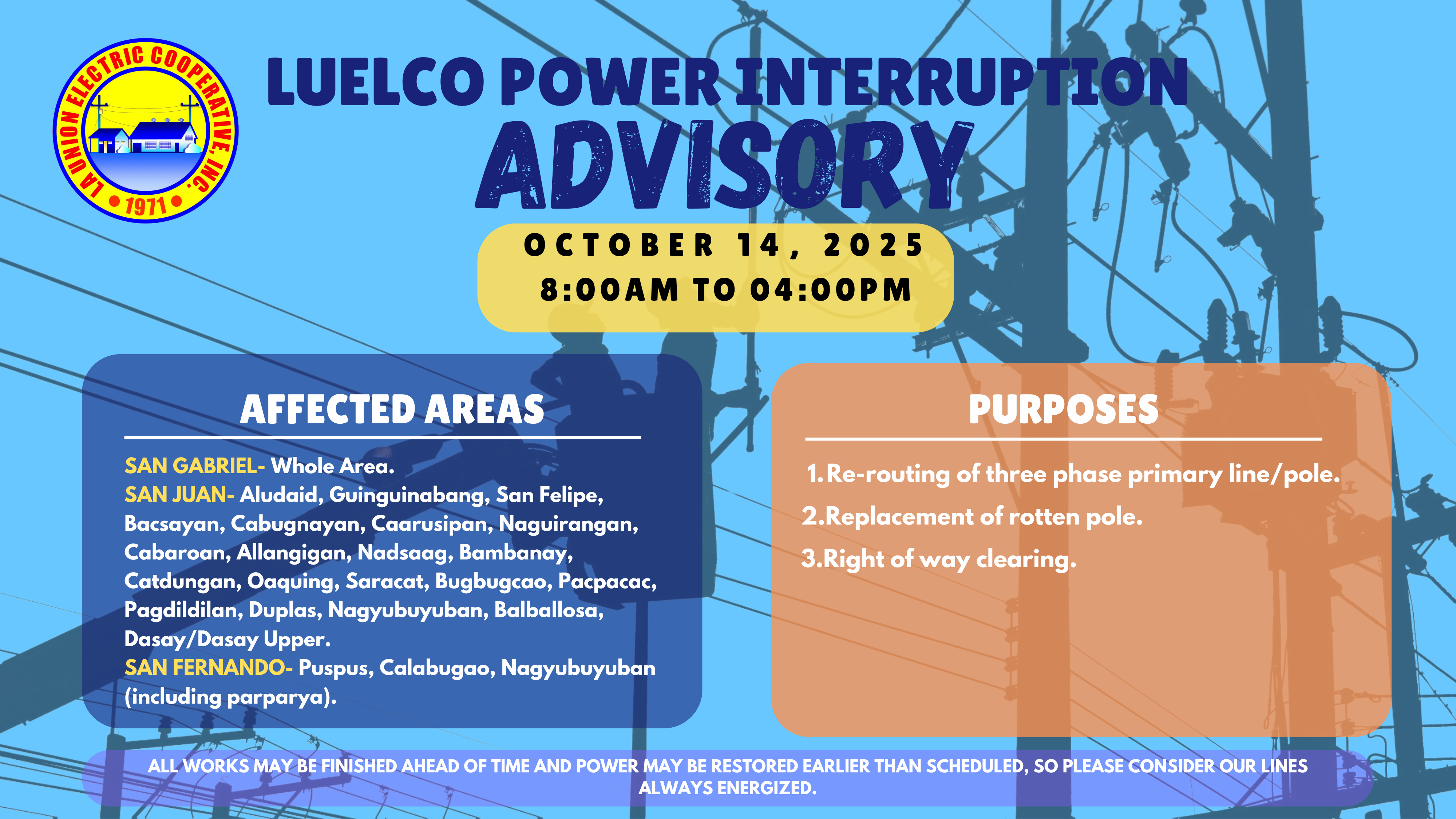 NOTICE OF POWER INTERRUPTION-OCTOBER 14, 2025 – LUELCO