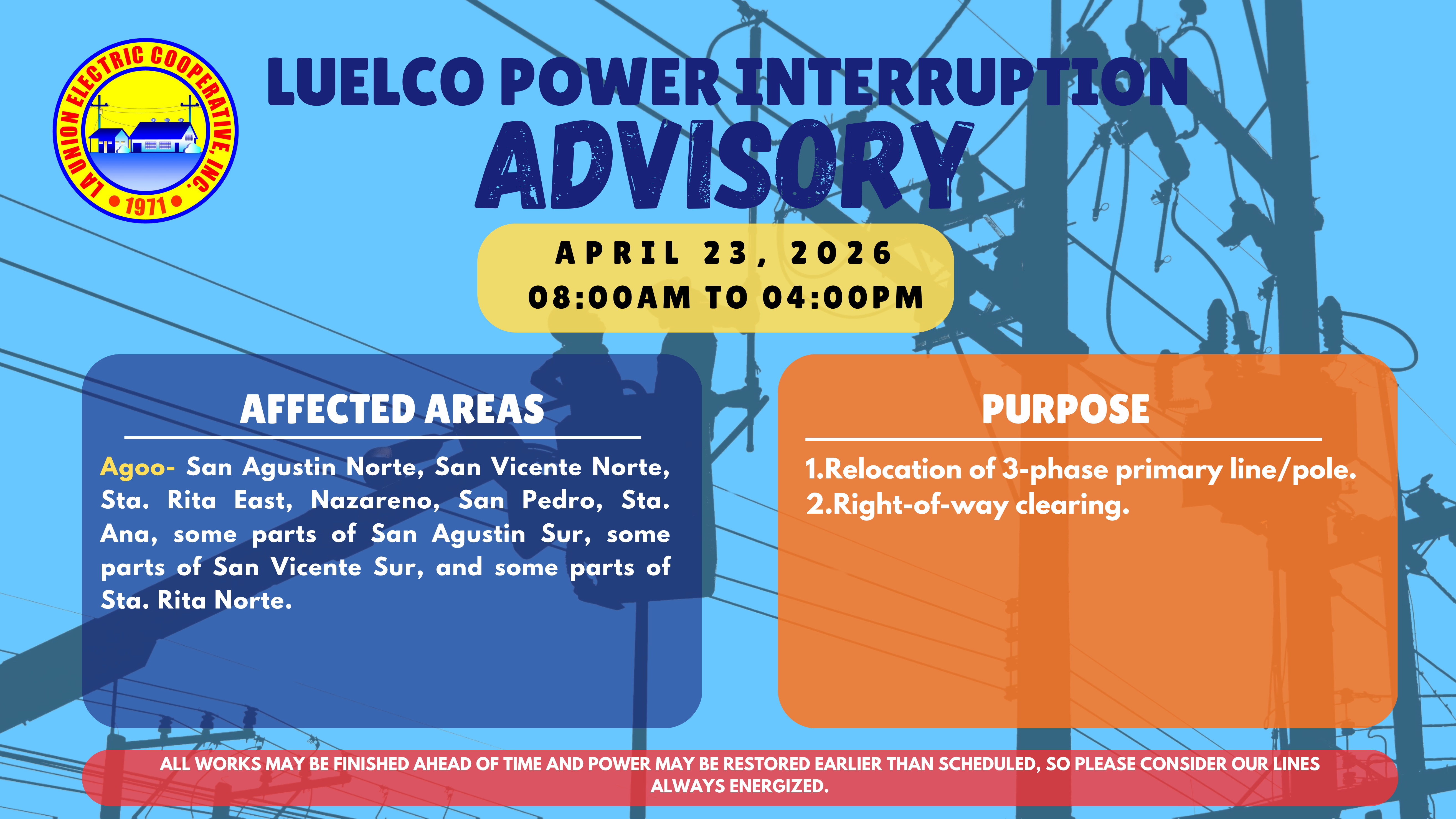 La Union Electric Cooperative, Inc.-Notice of Power Service Interruption-April 23, 2026.