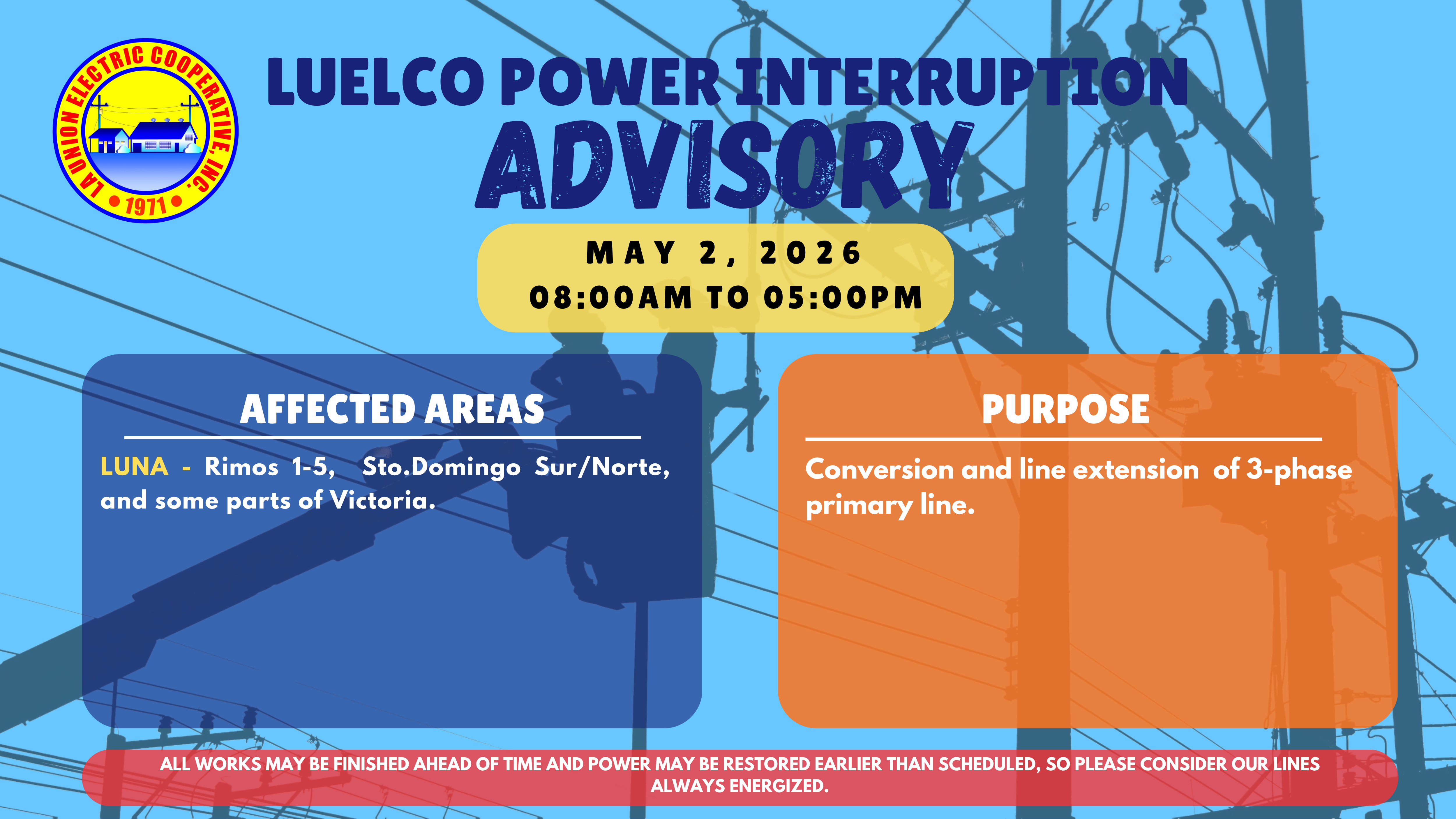 La Union Electric Cooperative, Inc.-Notice of Power Service Interruption-May 2, 2026.