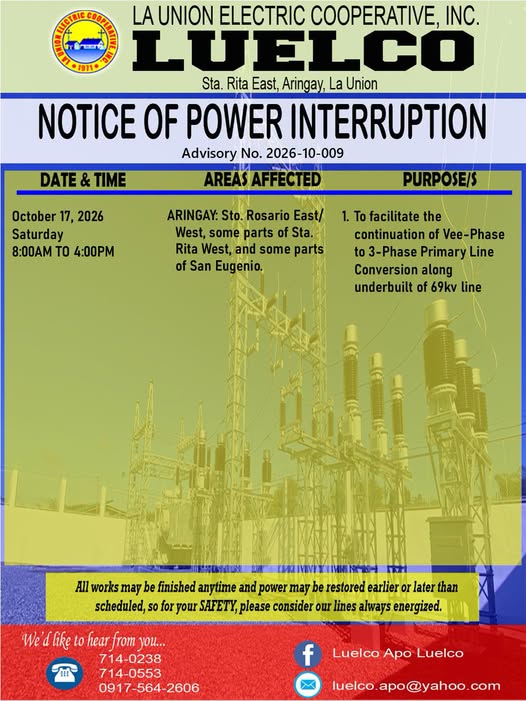 La Union Electric Cooperative, Inc.-Notice of Power Service Interruption-OCTOBER 17, 2026.